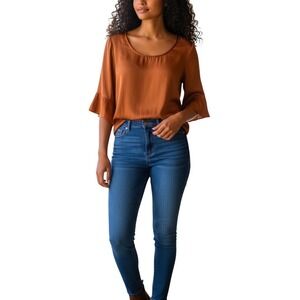 Marc New York Andrew Marc Burnt Orange Rust Kimono Sleeve Blouse Boxy Fit L-Chic